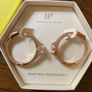 Rose Gold Plated w/ Diamond Cubic Zirconia Hoop Earrings new in box